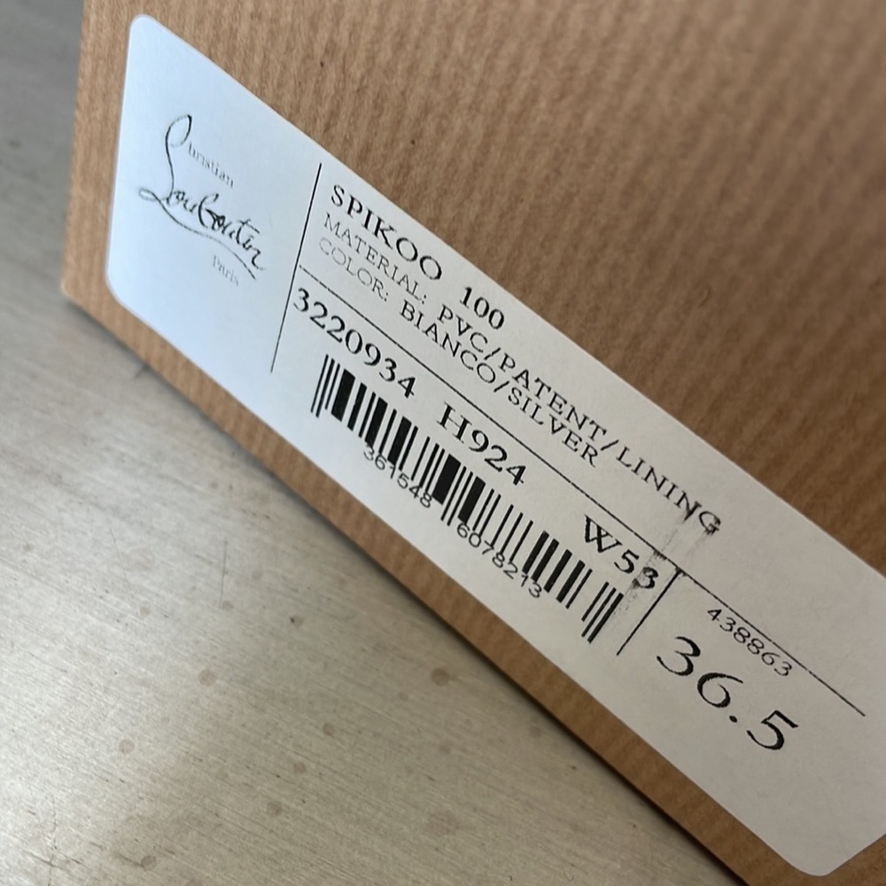 Christian Louboutin spikoo white patent spike stiletto pvc 100mm sz 36.5 - Picture 12 of 12